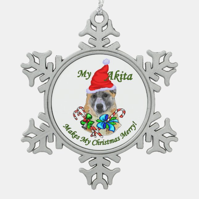 Ornement Flocon De Neige Joyeux Noël Akita (Devant)
