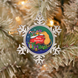 Ornement Flocon De Neige Joyeux Noël avec Rat Prince