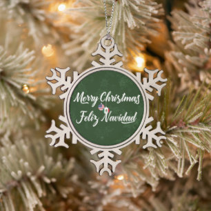 Ornement Flocon De Neige Joyeux Noël bilingue mexicano-américain