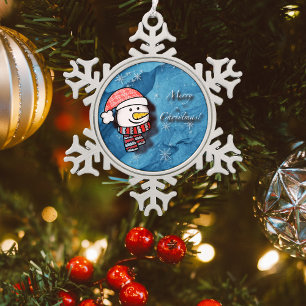 Ornement Flocon De Neige Joyeux Noël, bonhomme de neige avec des vêtements 