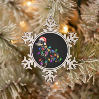 Ornement Flocon De Neige Joyeux Noël Chien Emmêlé Dans Les Lumières