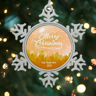 Ornement Flocon De Neige Joyeux Noël de la Forêt de Neige en or sur mesure