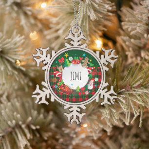 Ornement Flocon De Neige Joyeux Noël et Bonne Année ! Motif écossais