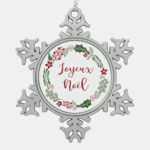 Ornement Flocon De Neige Joyeux Noël, Française Merry Christmas Wreath
