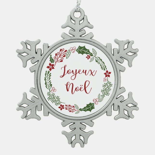 Ornement Flocon De Neige Joyeux Noël, Française Merry Christmas Wreath (Devant)