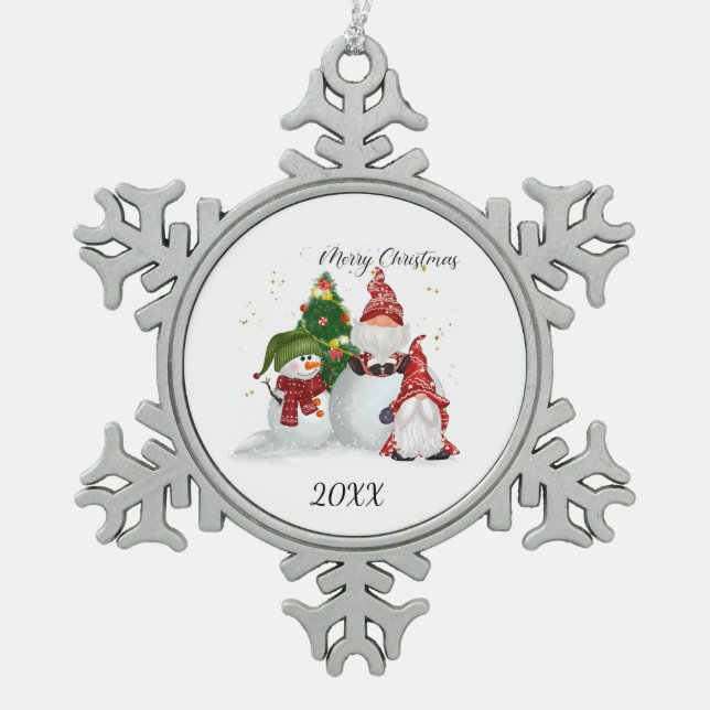 Ornement Flocon De Neige Joyeux Noël Gnomes Bonhomme de neige  (Devant)