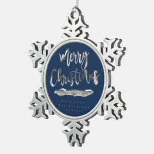 Ornement Flocon De Neige Joyeux Noël Joyeux Nouvel An Argent bleu de la ma