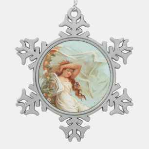 Ornement Flocon De Neige Joyeux Noël lumineux et heureux, carte antique