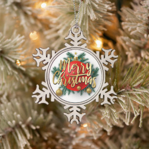 Ornement Flocon De Neige Joyeux Noël or avec couronne
