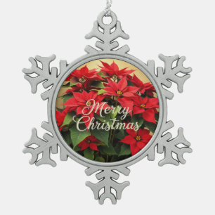 Ornement Flocon De Neige Joyeux Noël Poinsettias Rouges