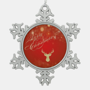 Ornement Flocon De Neige Joyeux Noël, Renne Pailleté