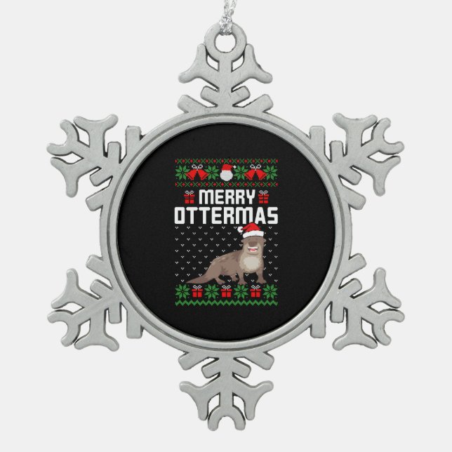Ornement Flocon De Neige joyeux ottermas laid pull de noël (Devant)