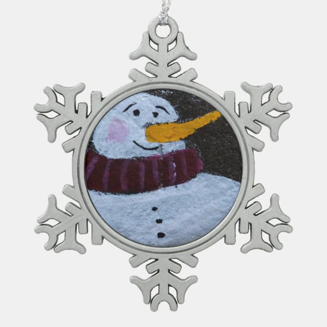Ornement Flocon De Neige Joyeux Snowman Pewter Snowflake décoration (Devant)
