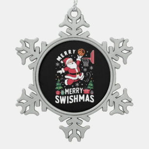 Ornement Flocon De Neige Joyeux Swishmas Noël Santa Jouant au Basketball