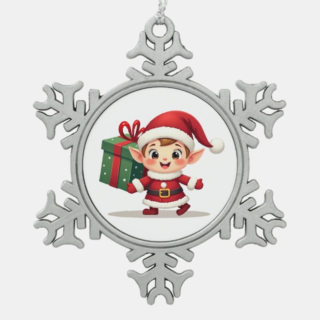 Ornement Flocon De Neige Kawaii Santa's Elf Helper Ornament (Devant)