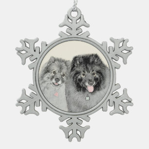 Ornement Flocon De Neige Keeshond Maman et Son Peinture - Art Chien origina