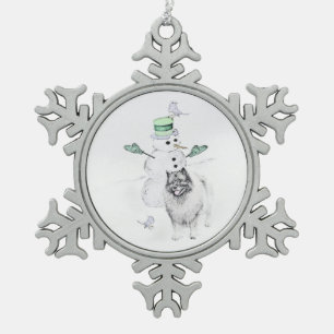 Ornement Flocon De Neige Keeshond Noël Snowman Peinture Chien Art