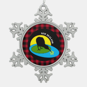 Ornement Flocon De Neige Kiwi Bird & Nouvelle-Zélande, Red Buffalo Plaid Ru