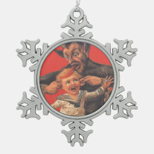 Ornement Flocon De Neige Krampus punissant un petit garçon