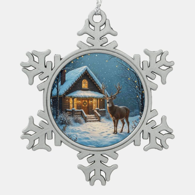 Ornement Flocon De Neige La visite de Noël enneigée de Big Buck (Devant)