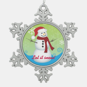 Ornement Flocon De Neige Laissez lui neiger ! Bonhomme de neige utilisant
