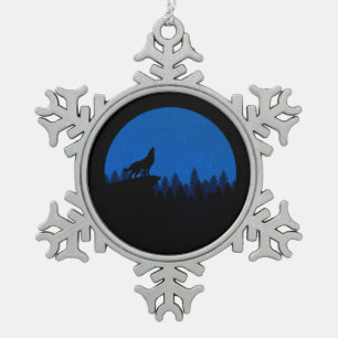 Ornement Flocon De Neige Le loup hurle à la lune
