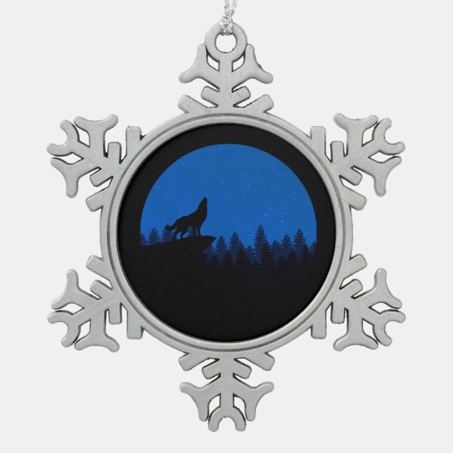 Ornement Flocon De Neige Le loup hurle à la lune (Devant)