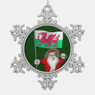 Ornement Flocon De Neige Le Père Noël Avec L'Enseigne Du Pays De Galles