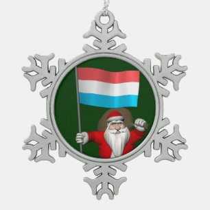 Ornement Flocon De Neige Le Père Noël Avec L'Enseigne Luxembourg