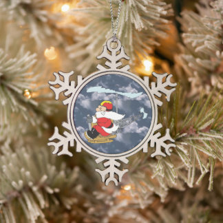 Ornement Flocon De Neige Le Père Noël en hélicoptère