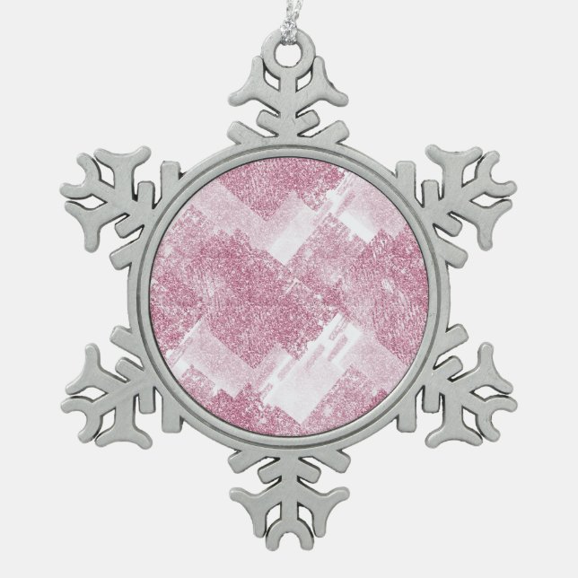 Ornement Flocon De Neige Le rose brille sur le blanc. (Devant)
