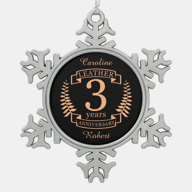 Ornement Flocon De Neige Leather 3 ans mariage anniversaire (Devant)