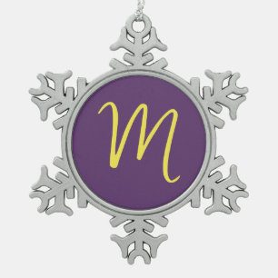 Ornement Flocon De Neige Lettre initiale Monogramme élégant Indigo jaune