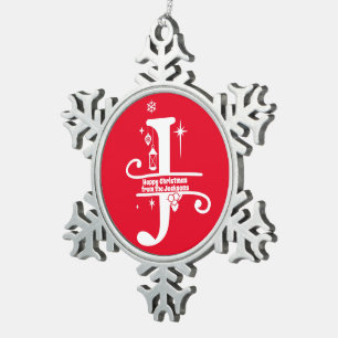 Ornement Flocon De Neige Lettre J Monogramme Nom de famille initial Salutat