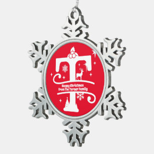 Ornement Flocon De Neige Lettre T Monogramme Nom de famille initial Salutat