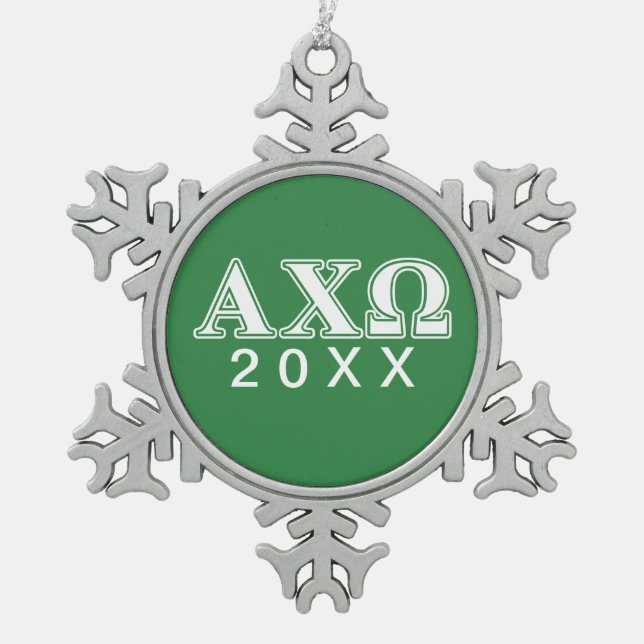 Ornement Flocon De Neige Lettres blanches et vertes d'Alphi Chi Omega (Devant)