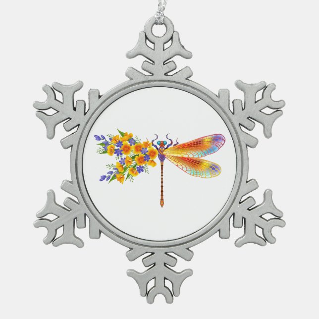 Ornement Flocon De Neige libellule de fleurs jaunes (Devant)