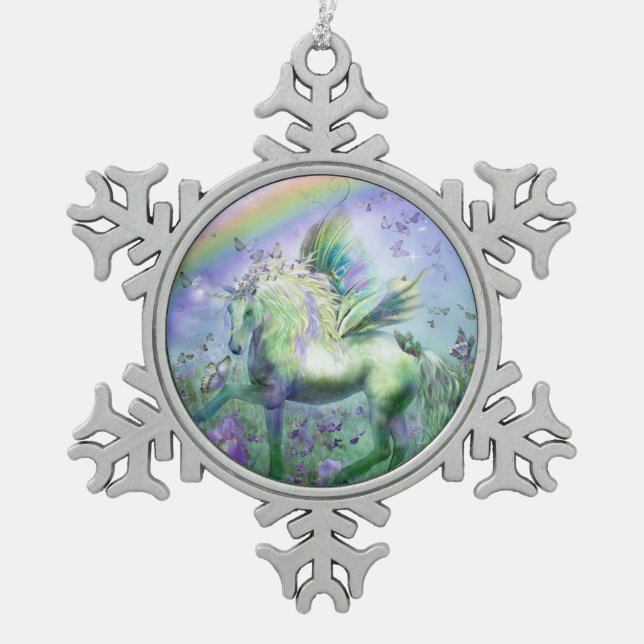 Ornement Flocon De Neige licorne et papillons (Devant)