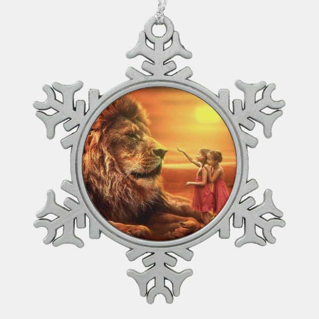 Ornement Flocon De Neige Lion et petites filles (Devant)