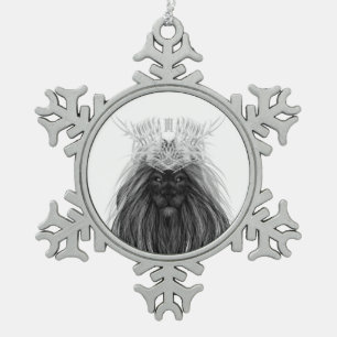 Ornement Flocon De Neige Lion noir avec couronne Antlers et monogramme