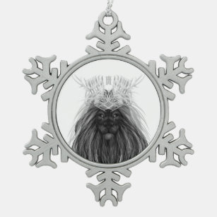 Ornement Flocon De Neige Lion noir avec couronne Antlers et monogramme