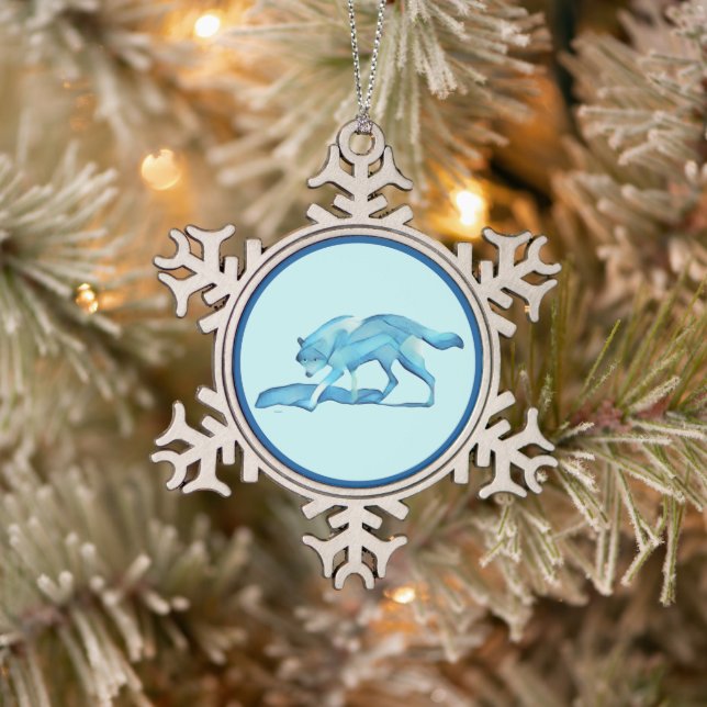 Ornement Flocon De Neige Loup Bleu Sur Neige (Arbre)