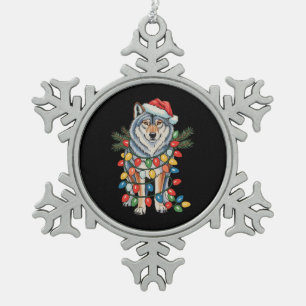 Ornement Flocon De Neige Loup de Noël Chapeau de Père Noël Lumières de Noël