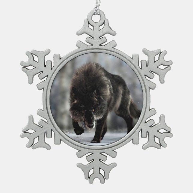Ornement Flocon De Neige Loup noir en colère (Devant)