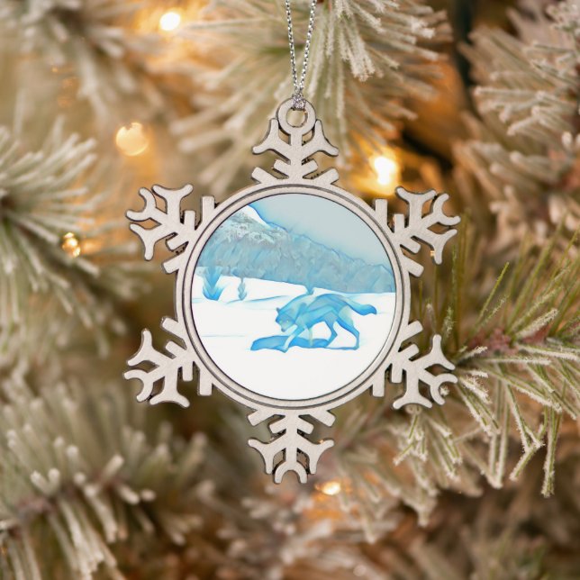 Ornement Flocon De Neige Loup solitaire dans WInter (Arbre)