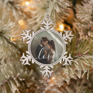 Ornement Flocon De Neige 'Love' Photo couple personnalisée