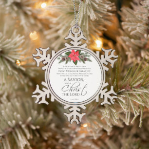 Ornement Flocon De Neige Luc 2:10-11 Poinsettia Noël Motif sans couture