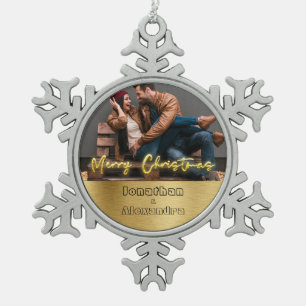 Ornement Flocon De Neige Luxe personnalisé de Noël or et gris
