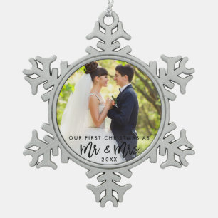 Ornement Flocon De Neige M. et Mme Wedding de Noël de manuscrit de brosse