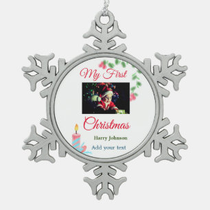 Ornement Flocon De Neige Ma première bougie de Noël ajouter nom photo bébé
